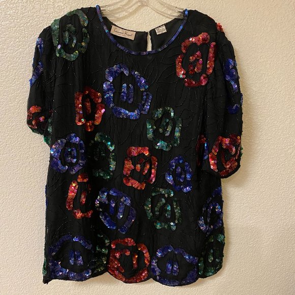 Vintage LAURENCE KAZAR Sequined Silk Top - Picture 3 of 16